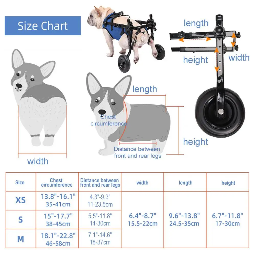 1Pcs Pet Wheelchair Cart Adjustable Pet Cat Dog Rehabilitation Walking Wheels Aids Mobility Assistance Light Pet Walk Tools