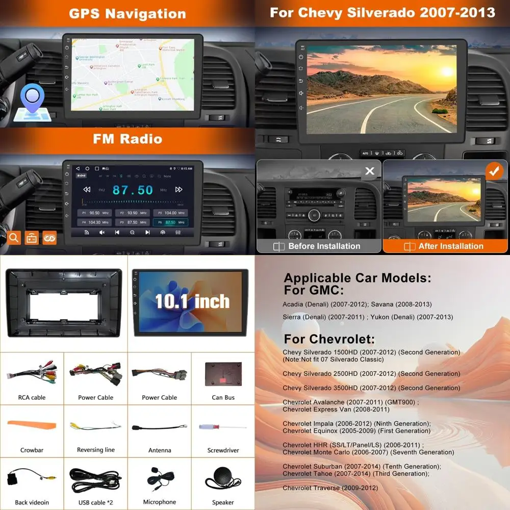 

2+64GB Car Radio Stereo for Chevy Chevrolet Silverado 2007-2013 Android 13 with Wireless CarPlay Android Auto Bluetooth GPS Navi