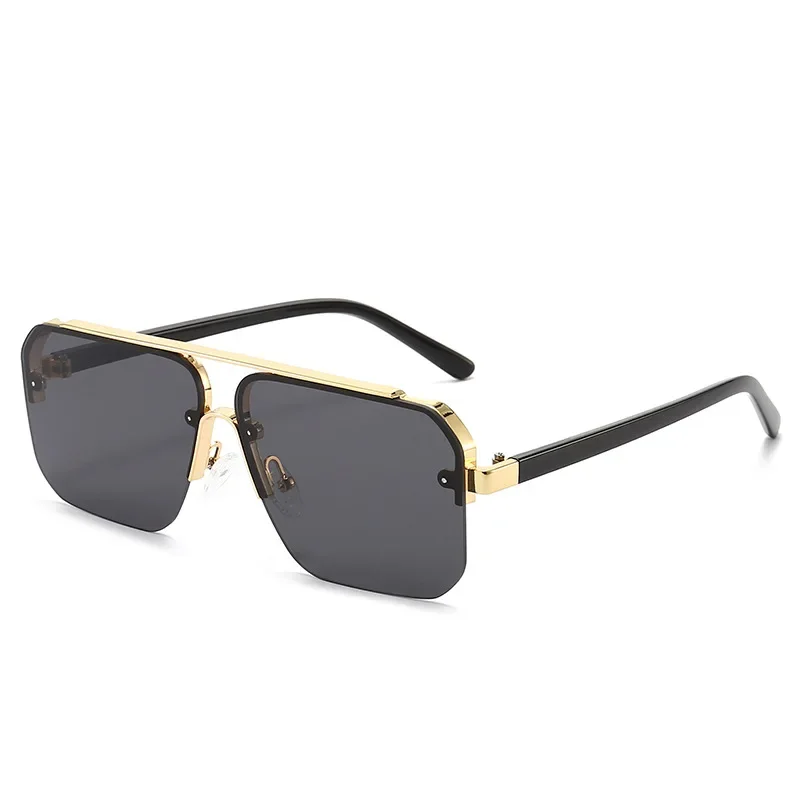 New Gradient Half-frame Sunglasses Women Fashion Metal Big Frame Sun Glasses Brand Design Luxury Square Men Eyewear view 3
