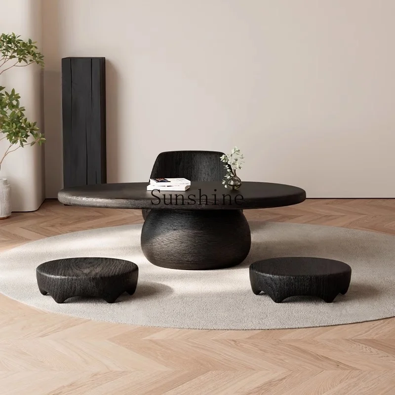 

Wabi Sansan all solid wood retro oval coffee table living room home tea table