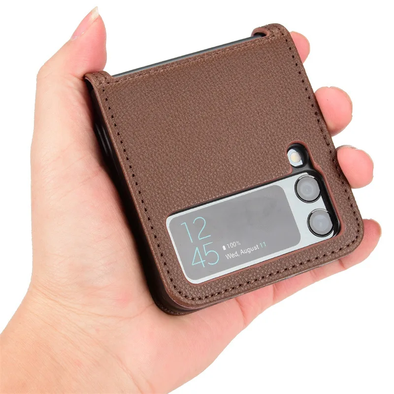 Business Card Slot Litchi Leather Case for Samsung Galaxy Z Flip 3 Flip3 5G Anti-knock Cell Phone Cover Fundas