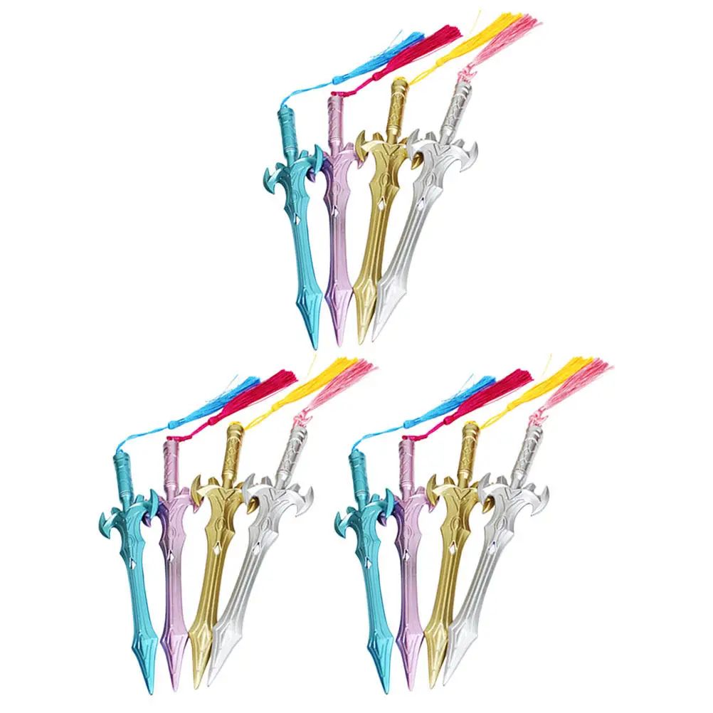

12Pcs Tassel Pendant Gel Ink Pens Cool Kawaii Stationery Office School Writing Drawing Scrapbook Cartoon Sword Shaped Novelty