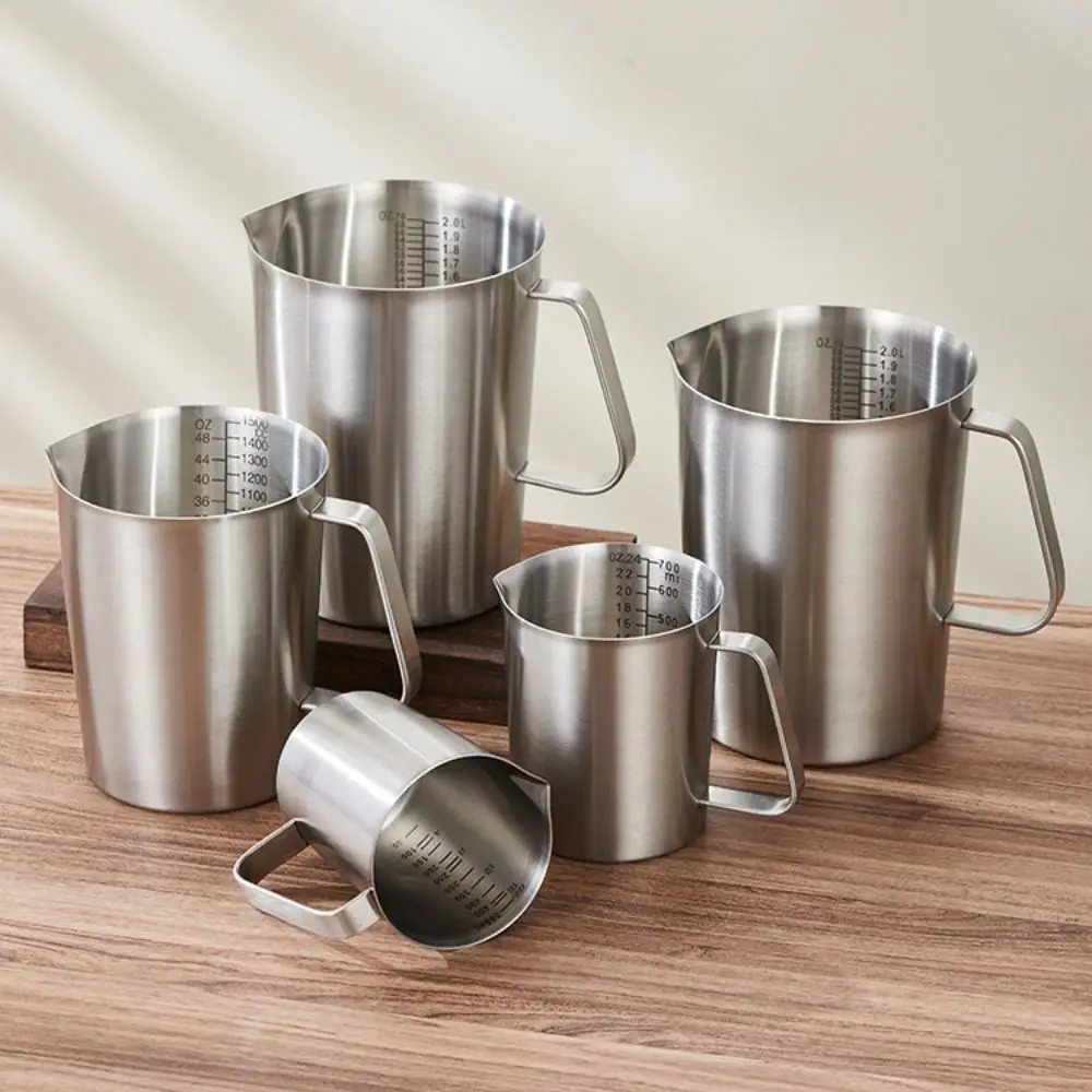 

304 Stainless Steel Measuring Cups Thickened with Lid Liquid Latte Art Cup Large Capacity Inner Scale Design