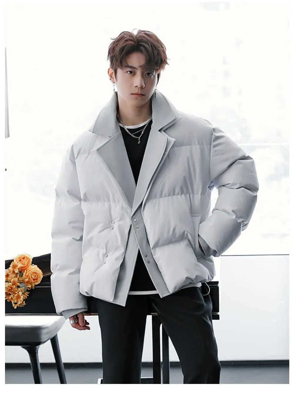 2026 Winter Fashion Solid Color Warm Parkas Men New Loose Cotton-padded Jackets Male Short Fake Two Piece Casual Coats C970