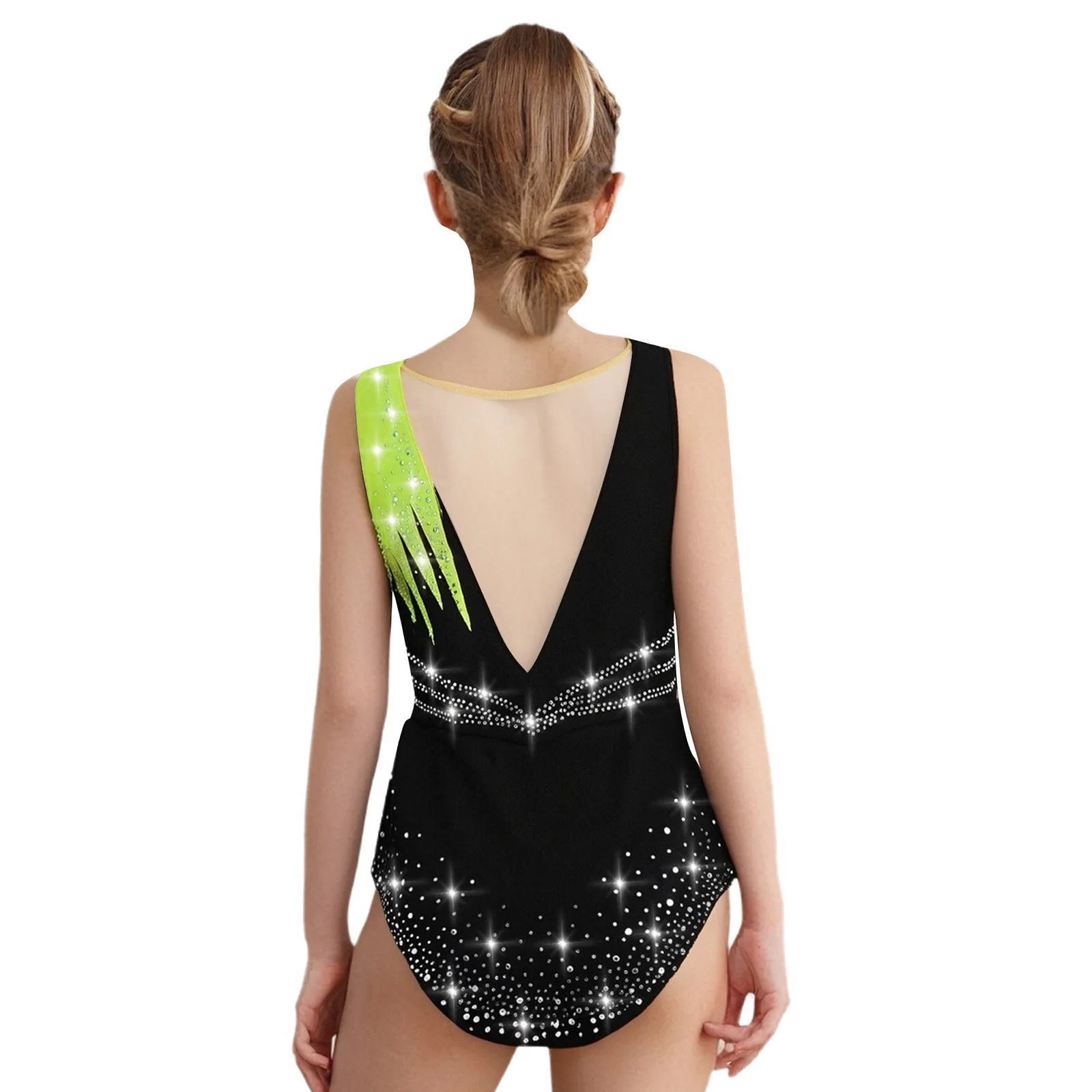 Justaucorps de gymnastique rythmique sans manches pour filles, strass brillants, body de Ballet, valse, Costume de spectacle de compétition latine