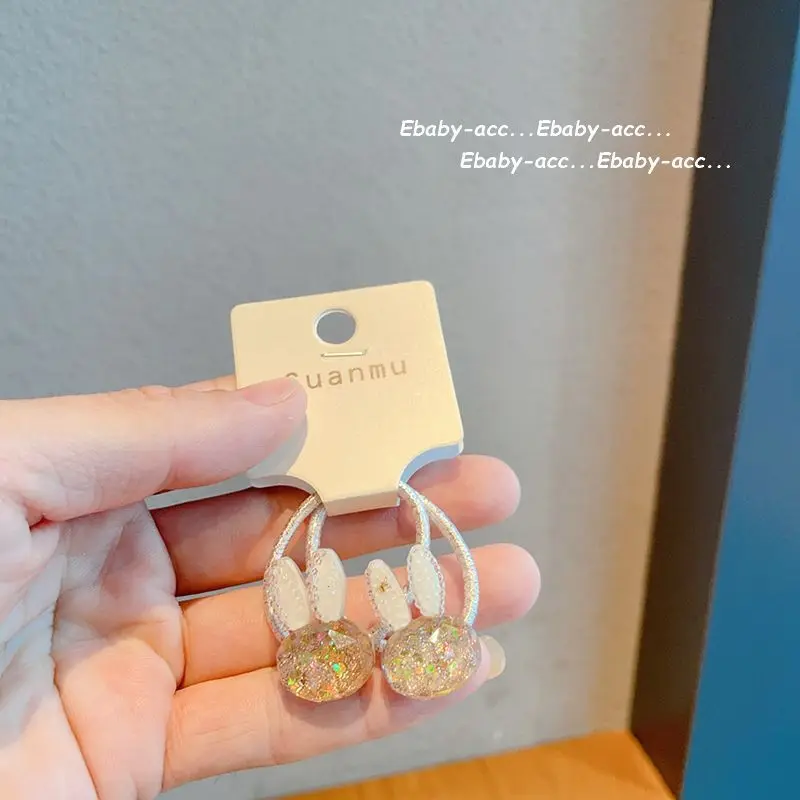 2 шт., белые прозрачные блестящие кролики, милые эластичные ленты для волос для девочек, аксессуары для волос, детские резинки для волос, детские головные уборы