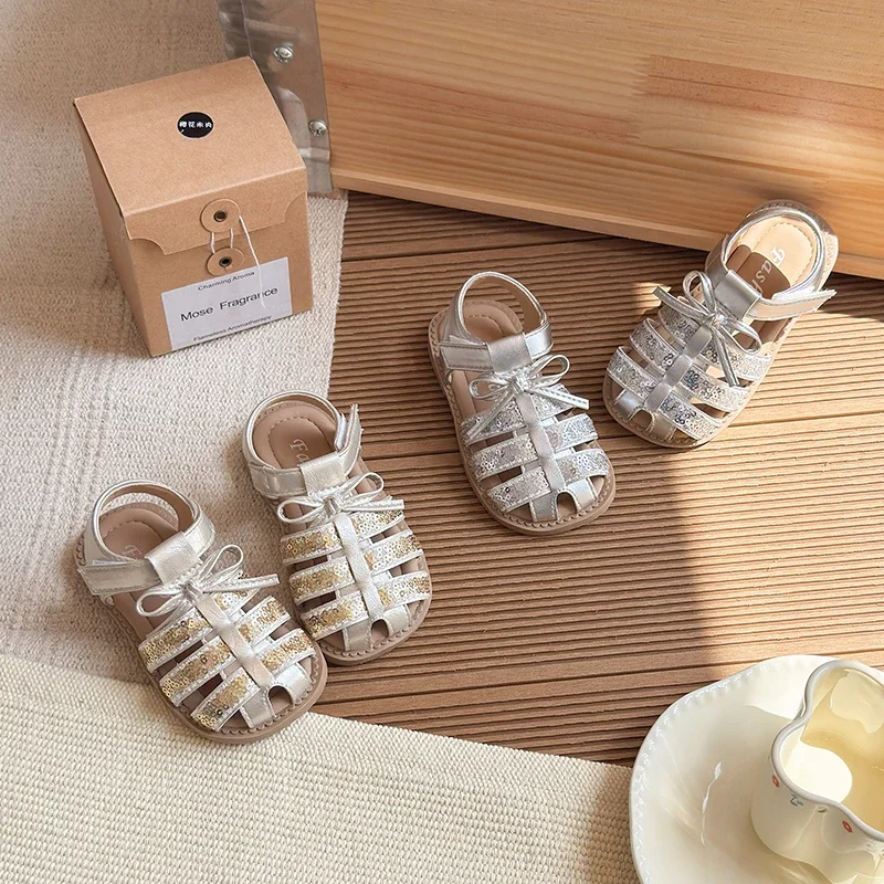 

Children Casual Sandals for Girls 2025 Summer New Fashion Korean Style Soft Bottom Non-slip Versatile Sweet Bowtie Beach Shoe