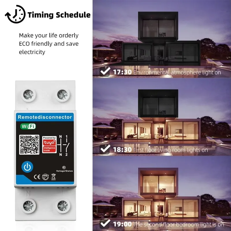 110/220V 63A Smart Home Remote Control Mini Smart Wifi Circuit Breaker Switch Intelligent Real-time Monitoring Timer TUYA APP