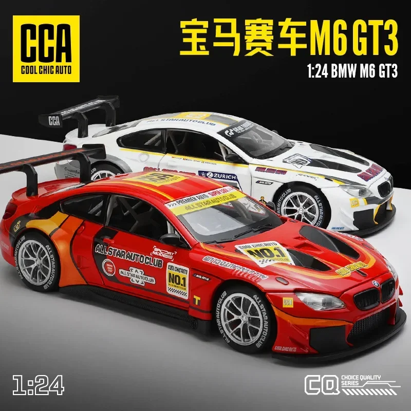 1:24 bmw m6 gt3 carro de corrida alta simulação diecast metal liga modelo carro som luz puxar para trás coleção crianças brinquedos presentes x40
