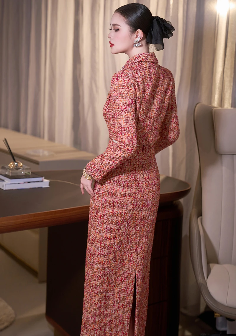 ZJYT Elegante luxe korte tweed wollen jas en lange rok 2-delige bijpassende set herfst winter 2025 damesoutfit feestpakken