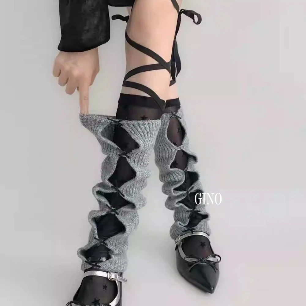 

Winter Sweet Girls Japanese Ballet Style Stacked Socks Korean Girls Bow Knot Knitted Sock Sleeves Cute Lolita JK Skirt Leggings