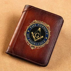 High Quality Genuine Leather Wallet Masonic The Pursuit Of Knowledge Printing Standard Purse BK087