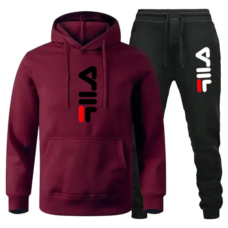 Tracksuit Sets Men\'s Casual Fleece Warm Hoodies Pants 2PCS Mens Long Sleeve Sport Suit Male Pullover Hoodies Sports Clothing