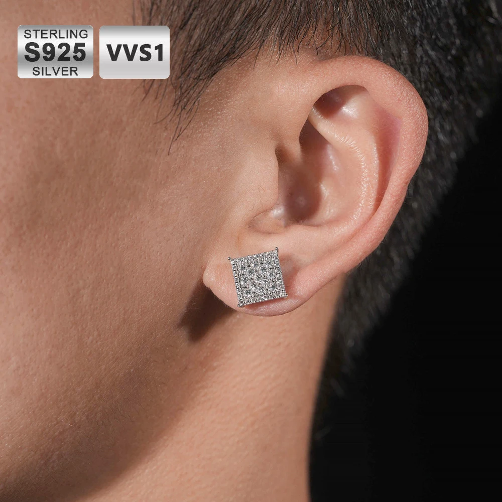 

ICEBLING 925 Sterling Silver Moissanite Square Earrings Screw Thread Full Iced Out VVS Earrings