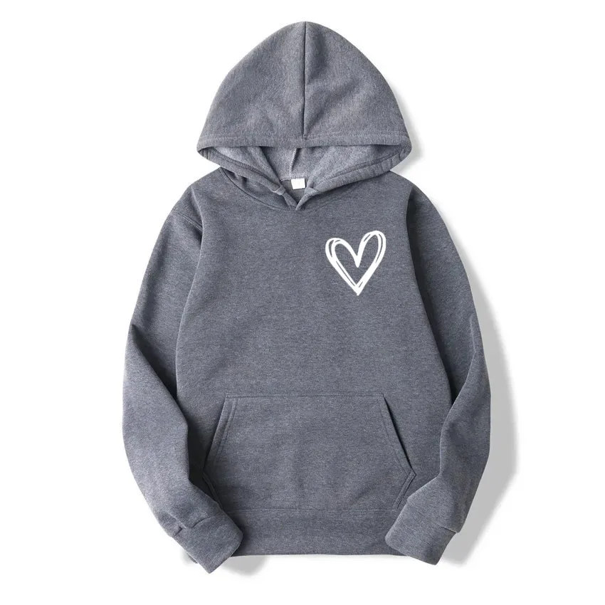 Hirsionsan Simplic Heart Print Women Sweatshirt Soft Casual Loose Vintage Female Hoodies 2023 Winter Warm Fleece Student Tops