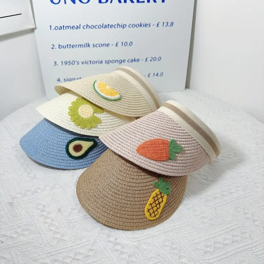 

Fruit Children Straw Sun Hat Shading Hat Korean Style Cartoon Sunshade Hat Anti-UV Sun Hat No Top Beach Hat Children's Visor Hat