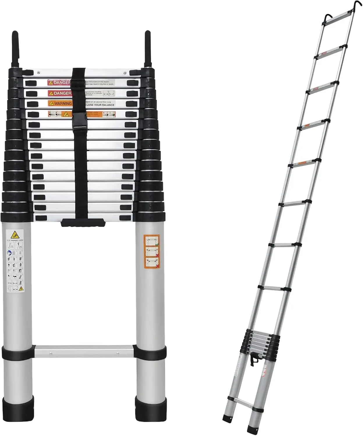 

Telescoping Ladder 20.3ft Aluminum Extension Folding Ladder with 2 Hooks, 330lbs Max Load, with Anti-Slip Rubber Feet