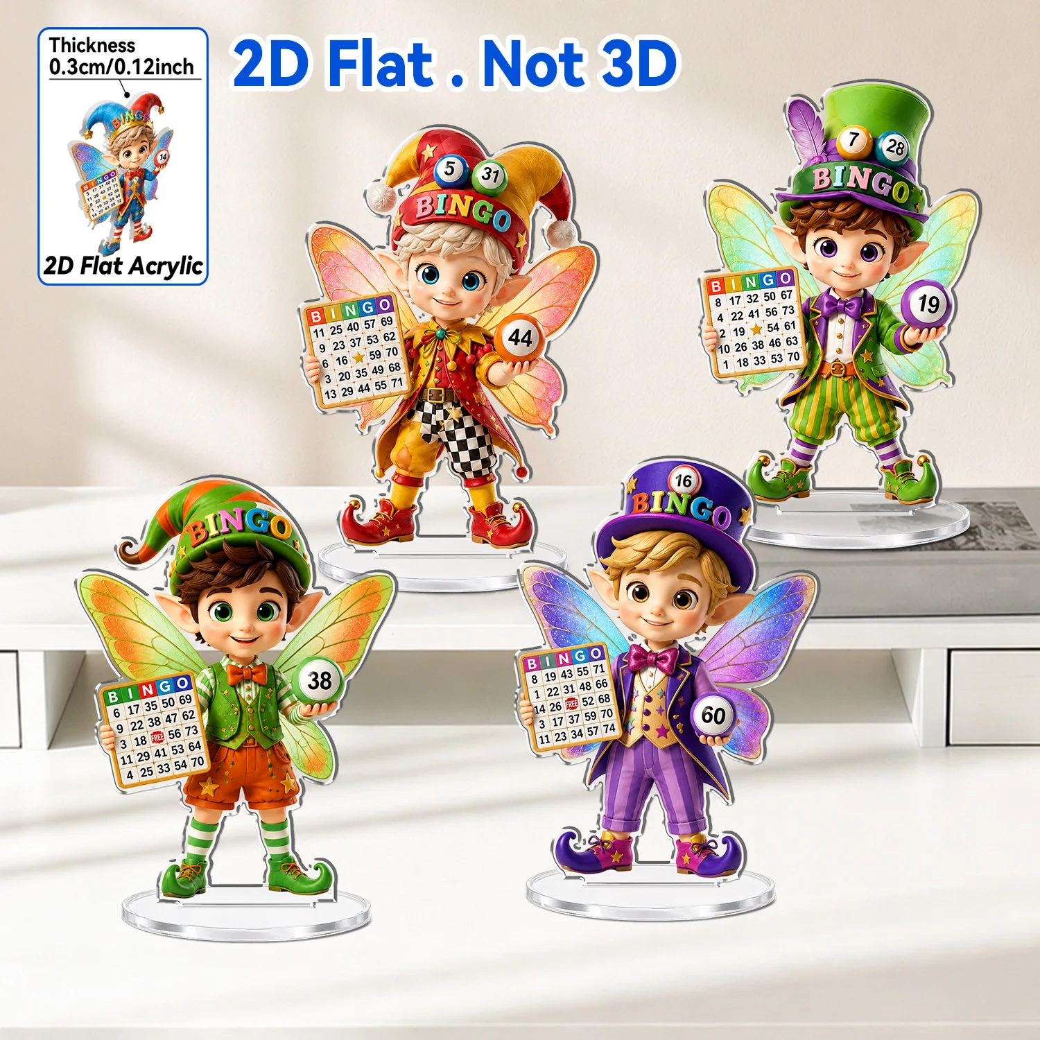 2D Flat 1pc for bingo Card Game Featuring Elves And Fairies, with Wings And Number Balls, Acrylic Tabletop Stand Decoration, Gam
