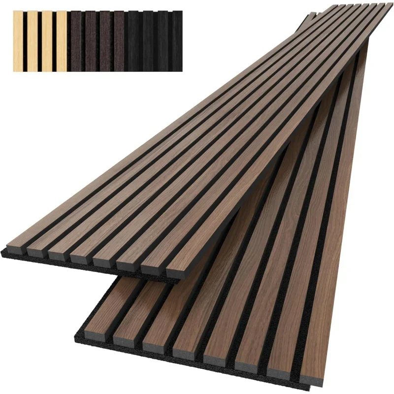 Acoustic Panels, 2-94.5 x 12.6 Soundproof Wall , Wood Slat Wall Panels Wall, Walnut