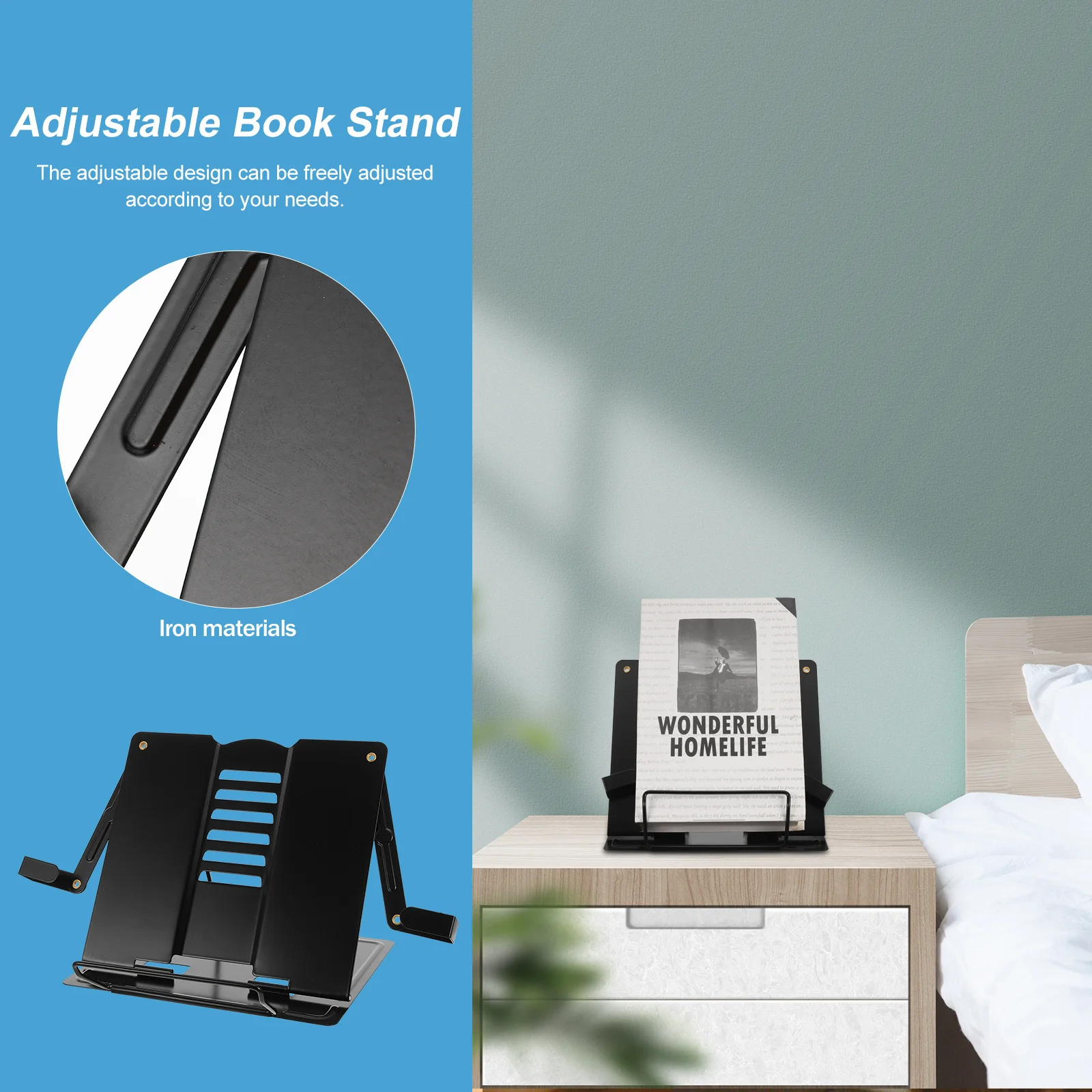 

Book Stand for Home Adjustable Tabletop Rack Practical Design Wide Range Application Kitchen Recipe Holder Adjustable Book Stand