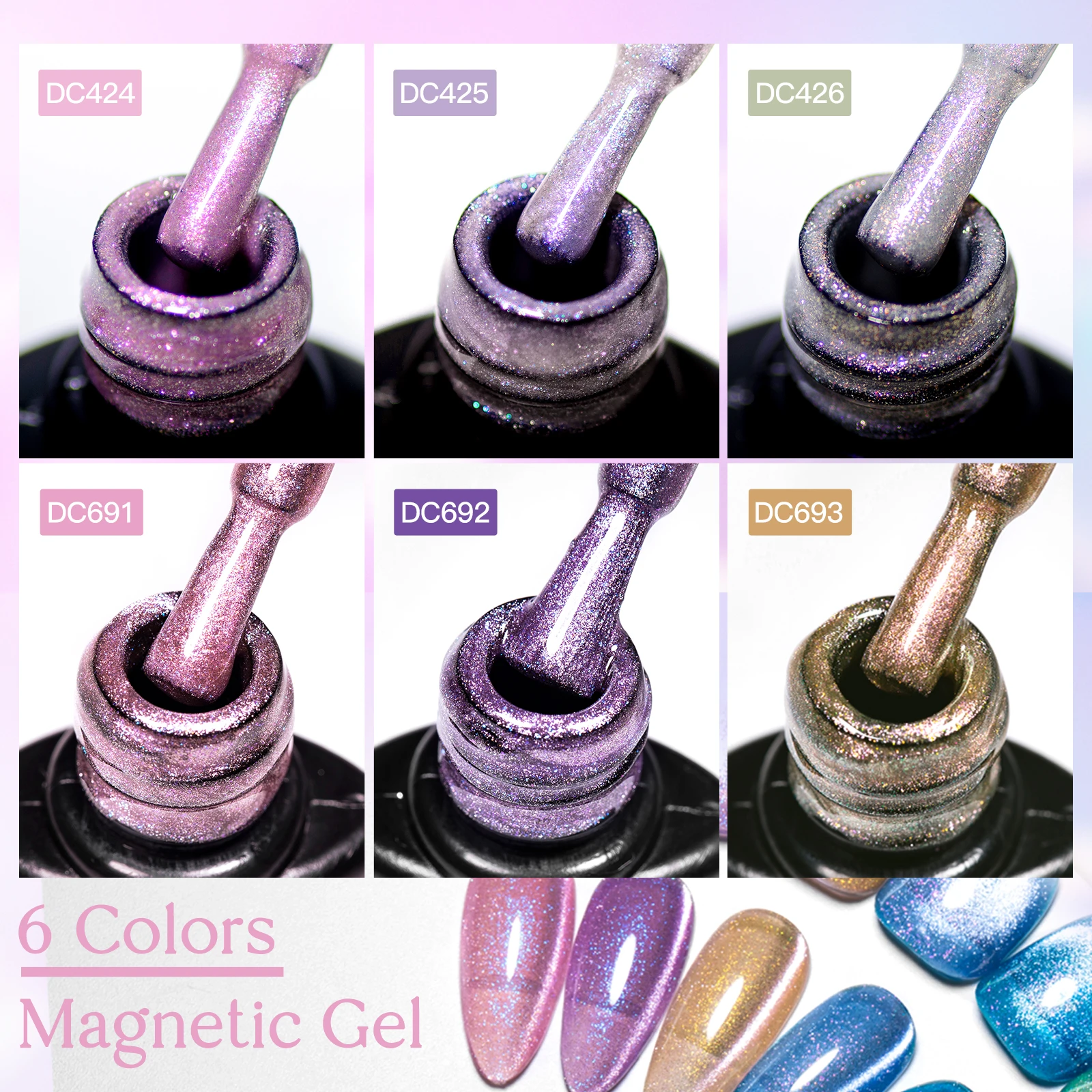 9PCS/SET Mtssii Purple Pink Magnetic Gel Nail Polish Fresh Blue-Green Cat's Eye UV Nail Gel Super Shiny Luster Dazzling Varnish
