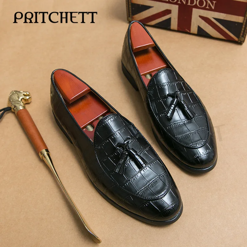 

Slip-On Tassel Large Size Leather Shoes New Fashion Men's Slip-On Casual Shoes Plaid Trend Personality Business Loafers