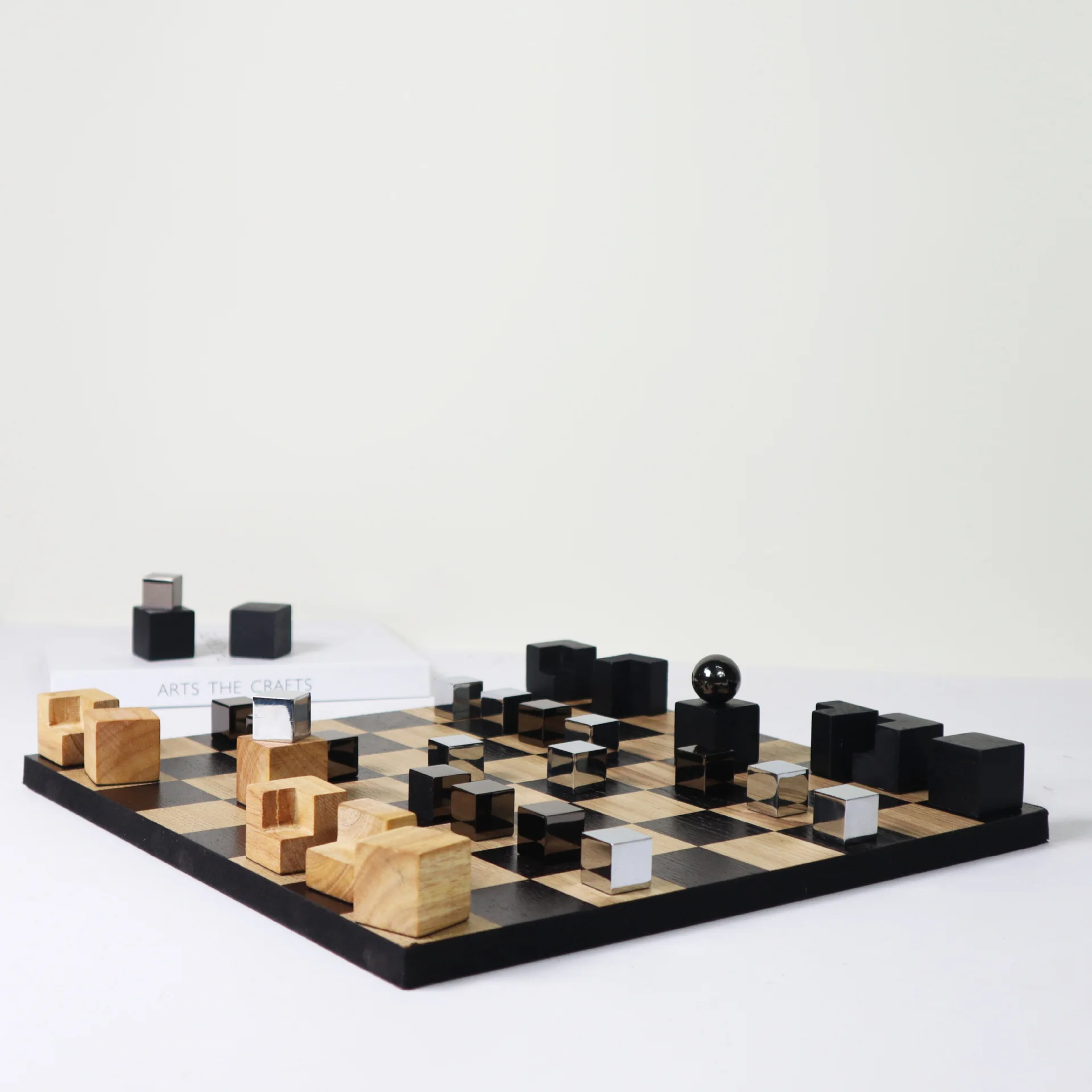 Nordic Modern Abstract Chess Set with Wooden Board | Decorative & Playable thumbnail 3