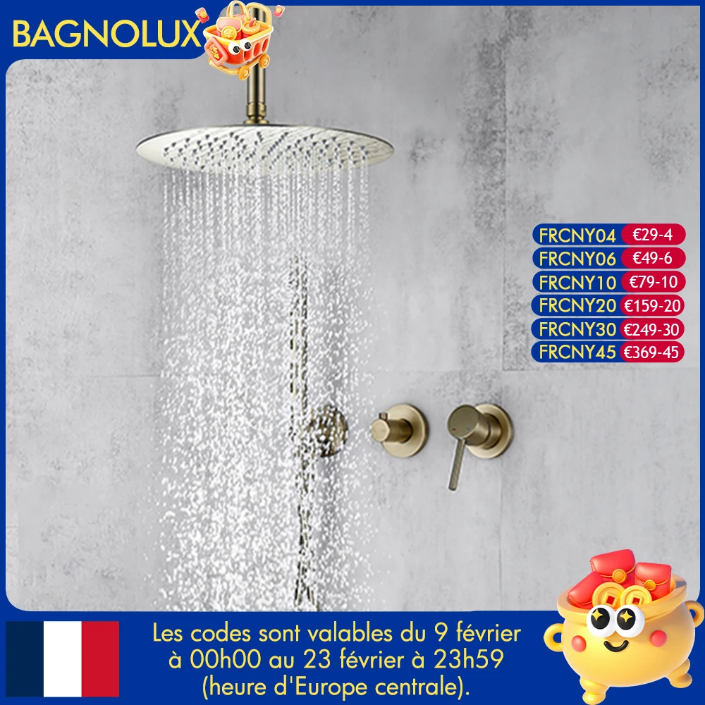 Ensemble de système de douche en or brossé, plafond de maisons, pommeau de douche à effet pluie, inverseur à 2 voies avec assujetde centre commercial, kit en laiton, 8 "-12"