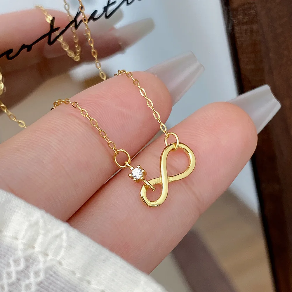S925 pure silver infinite symbol zircons necklace simple temperament niche design senior sense collarbone chain