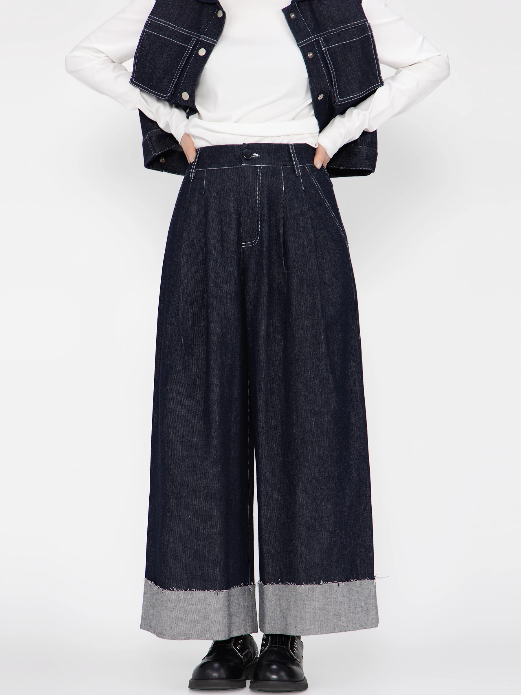 

High Waist Wide Leg Jeans Casual Loose Women's Pants Spring New Style Book Rui Comfortable Cotton Polyester Blend Skirt Pants