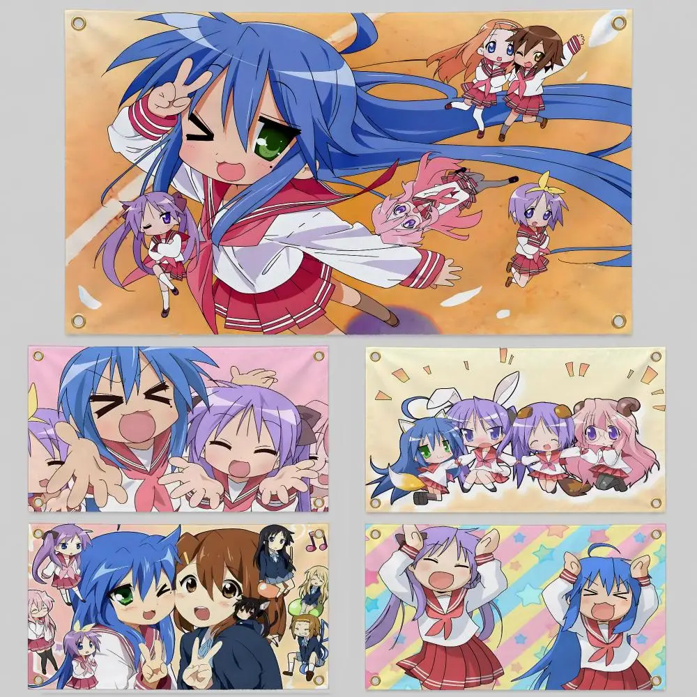 Anime Lucky Star Konata Izumi Kagami Flags Wall Hanging Background Flag Wall Decor Banners for Outdoor Bedroom Dorm Room