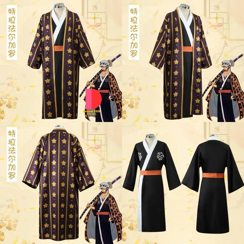 

Popular Anime Cosplay Costume Trafalgar Law Japanese Yukata Kimono Set Classic Role Play Outfit for Comic Con Halloween Party