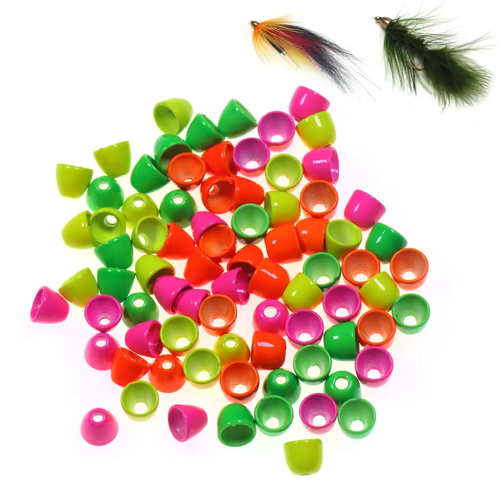 10 stücke Fluoreszierende Messing Kegel Kopf Perlen Fliegen Binden Material Für Woolly Buggers Minnows Streamer Rohr Fliegen Forelle Angeln Lockt