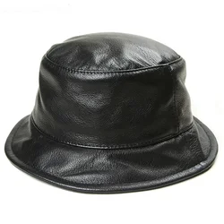 Korean Winter Women Black Real Leather Fisherman Hats For Men Male Casual Fishing Hat Basin Caps Man Streetwear Bucket Gorra