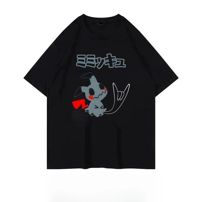 

Miniso Pokémon Anime Squirtle Peripheral Printed Cotton Black T-shirt Summer Men's and Women's Loose Harajuku Short Sleeved Top