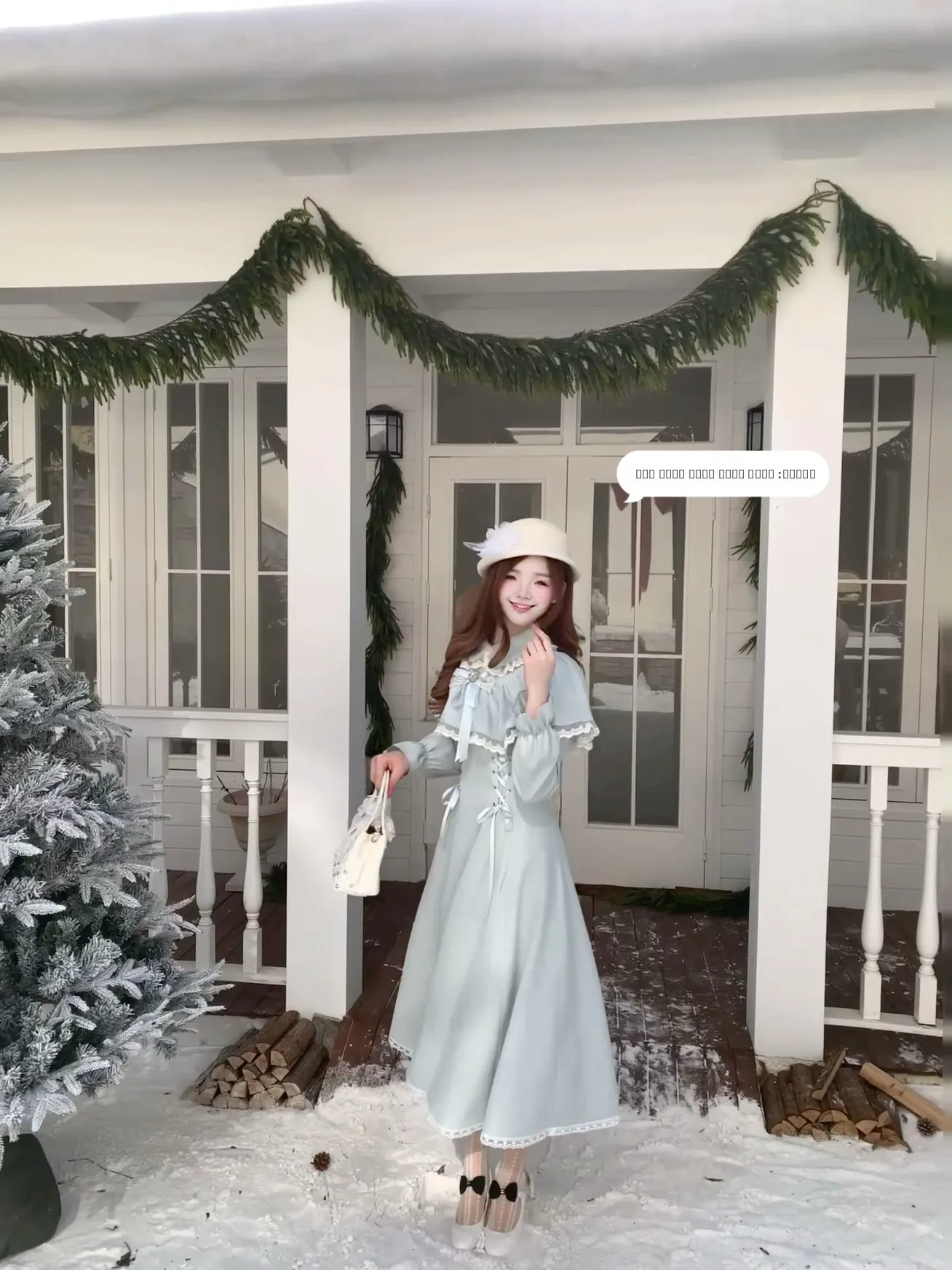 

Original Design Mint Beach Inspired Long Lolita Dr with Cloak Gentle Clear Sle Forest Girl Series Women's Dr