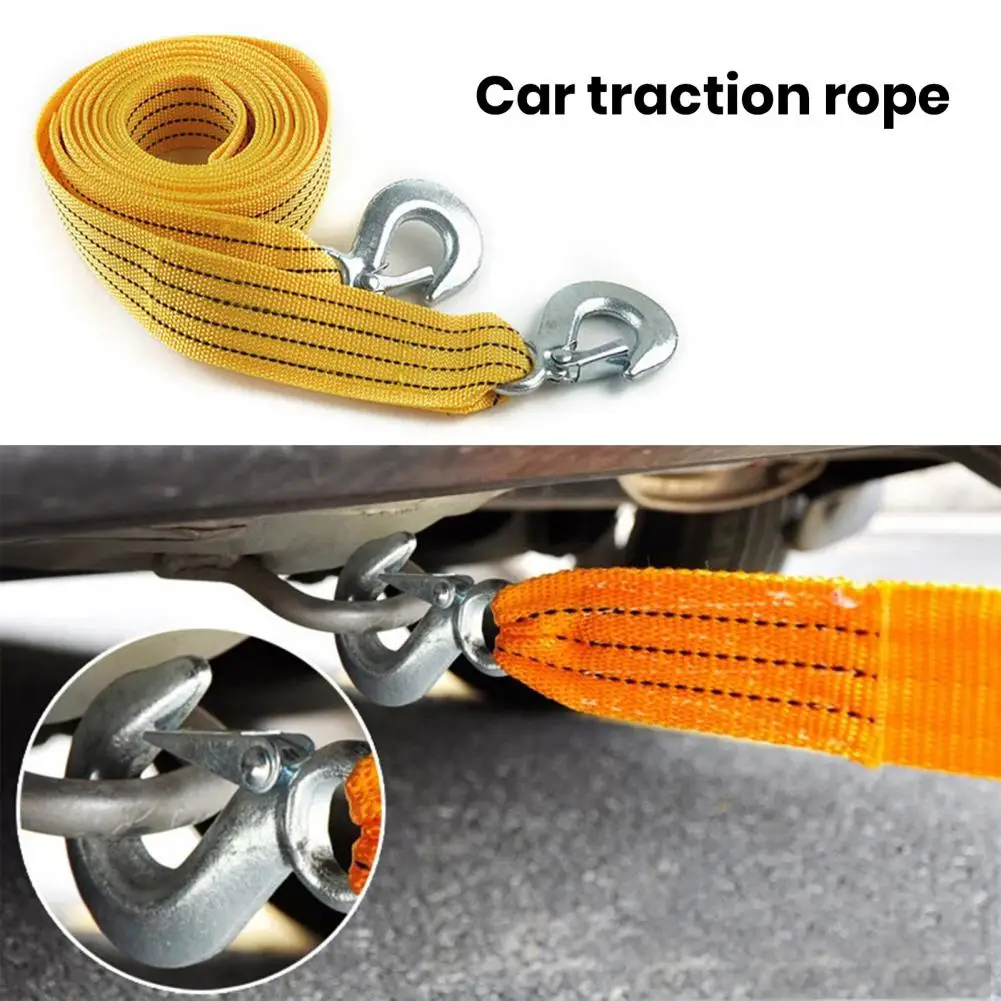 4M 3-ton Capacity Auto Towing Rope For Car Truck Trailer With Stainless Steel Hooks Heavy-duty Nylon Vehicle Emergency Tow Strap