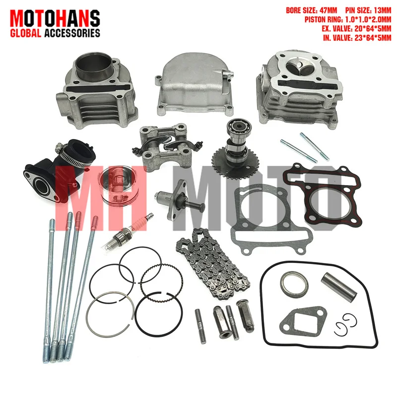 

GY6 80 100 120 CYLINDER KIT AND CYLINDER HEAD COMP. (BIG VALVES)FOR 4T ENGINE SCOOTER TAOTAO SUNL ZNEN JMSTAR VIP JONWAY BAJA