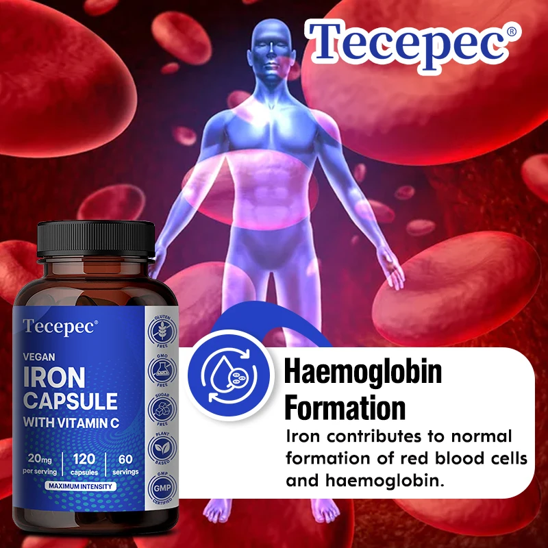 Iron and Blood Supplement 20 Mg - Contains Vitamin C - Easily Absorbed, Improves Hemoglobin Levels, Energy, Metabolism, Immunity