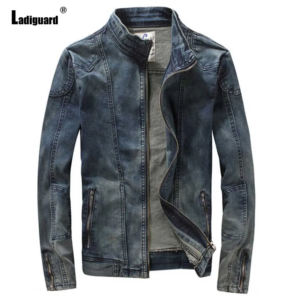 

Ladiguard 2023 New Autumn Men Denim Jackets Slim Fashion Motocycle Denim Top Model Zipper Pocket Jean Outerwear Male Streetwear