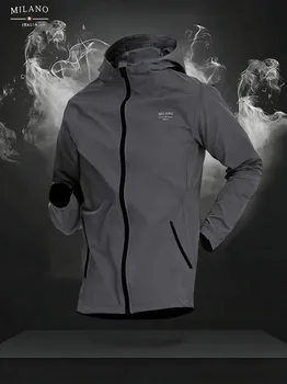 Men's Milano Italia Lightweight Hooded Windbreaker Jacket, Full Zip Up Waterproof Casual Outdoor Sports Coat with Zipper Pockets