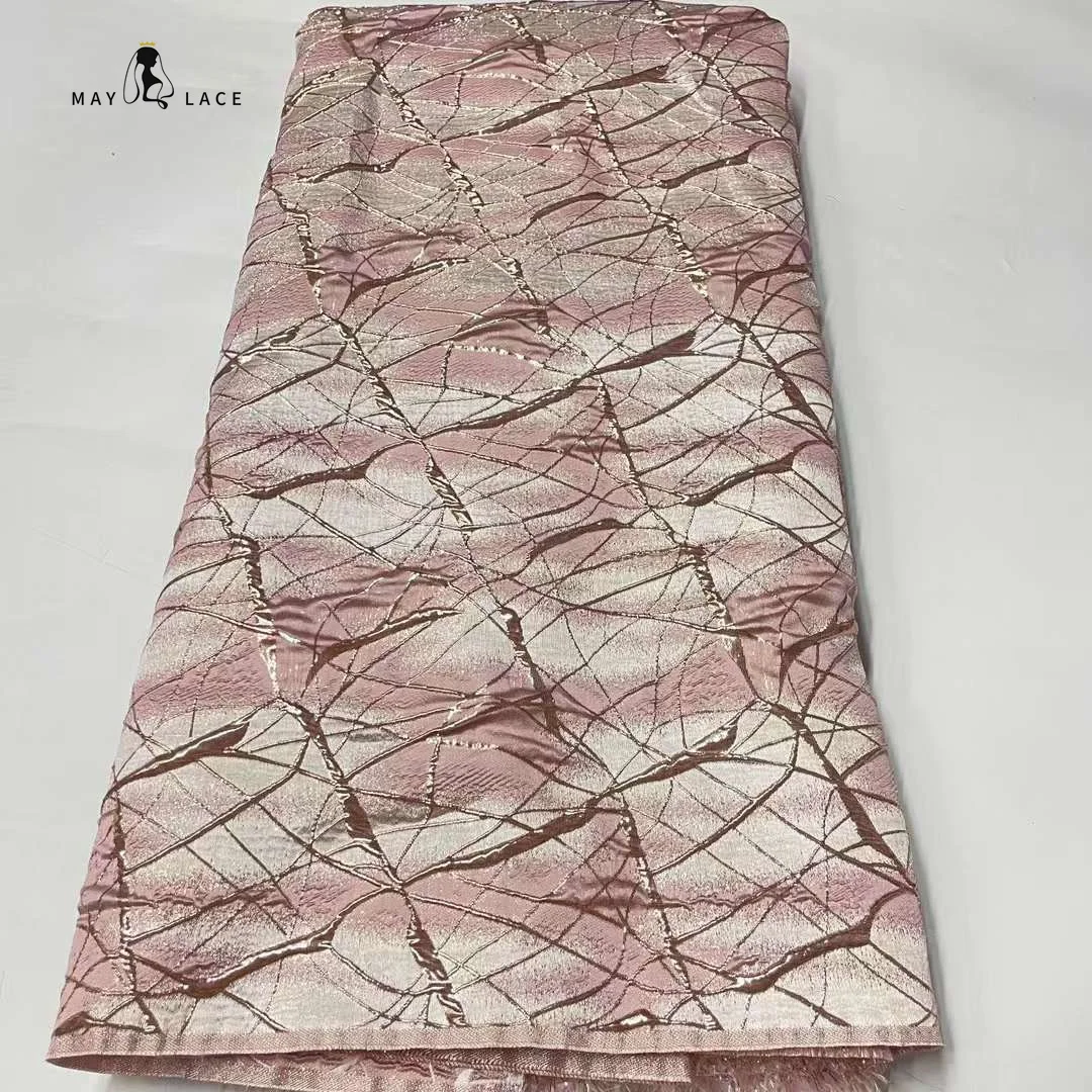 

PInk African Brocade Fabric Jacquard Lace Cloth Nigerian Damask Floral Material Patchwork Dentelle Africaine For Sewing Dress