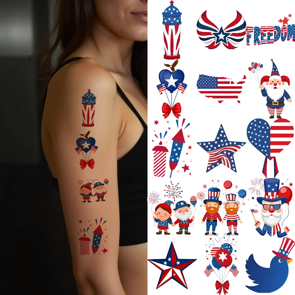 

63pcs Temporary Tattoo Patriotic Symbols Temporary Tattoo Stickers Stars And Stripes American Flag Cartoon For Girls Children