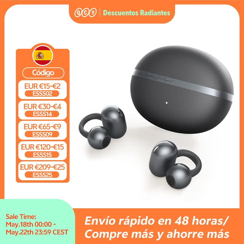 QCY Crossky C50 Auriculares inalámbricos abiertos Bluetooth 6.0, cómodos auriculares de clip, 4 micrófonos, llamadas nítidas con IA, refuerzo de graves, 35 horas de reproducción para deportes y running