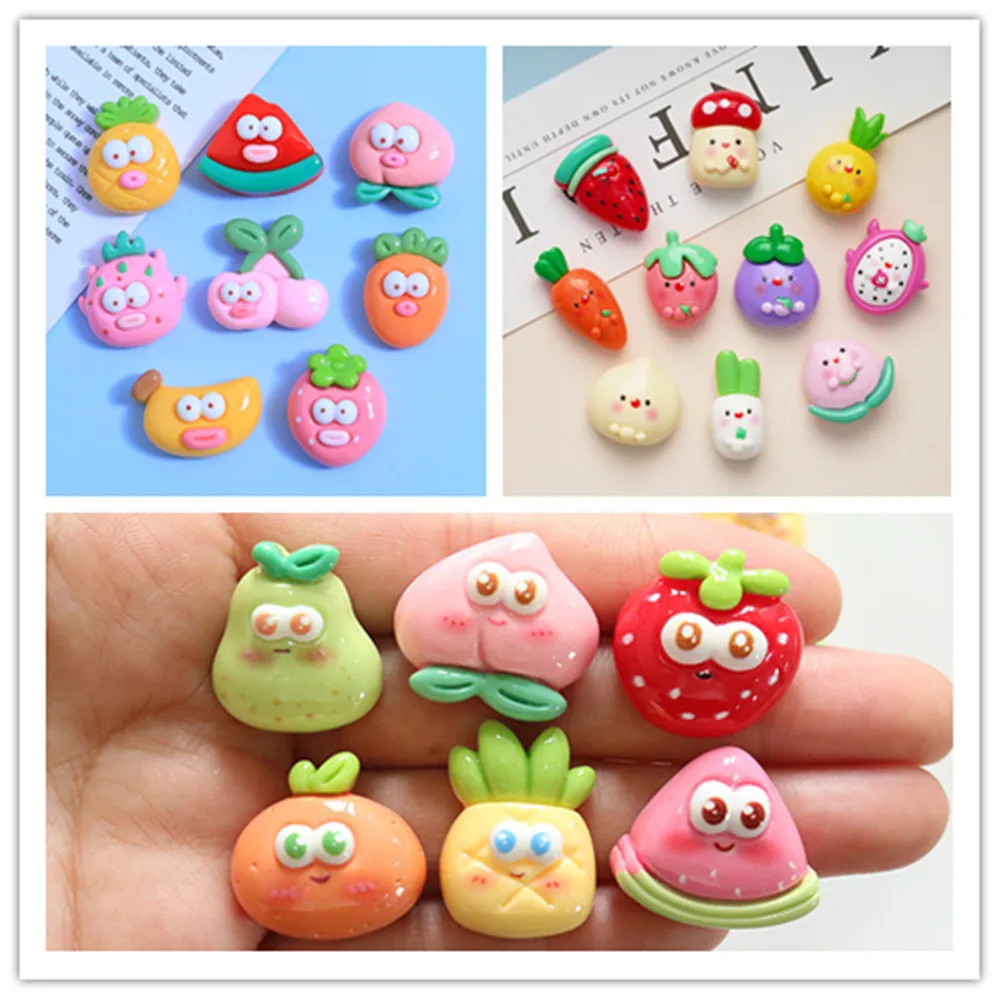 

100pcs Resin Flat Back CartooBig Eyed Fruit DIY Hair Bows Clips Accessories Cabochons Decoration