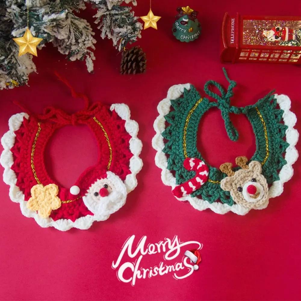 Cute Christmas Pet Collar Cartoon Adjustable Cat Necklace Hand-knitted Safety Puppy Neck Strap Dog