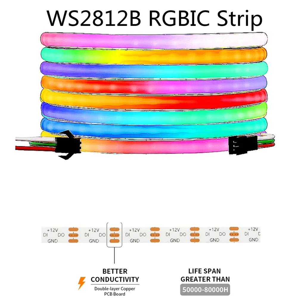 

WS2812B COB RGBIC LED Strip addressable 5mm160Leds/m length1M/2M/4M/5Mhigh-density flexible intelligent color processingDC5V-24V