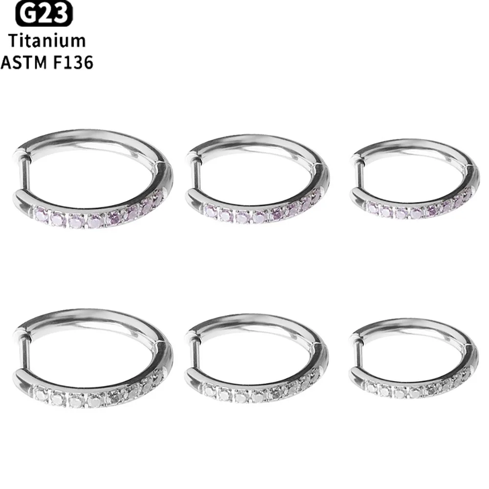 G23 Titan D-Form Nasenring Daith Herz Ohrring 16G CZ Klappbarer Segment-Ohrpiercing Schmuck für Tragus, Knorpel, Helix, runder Hoop