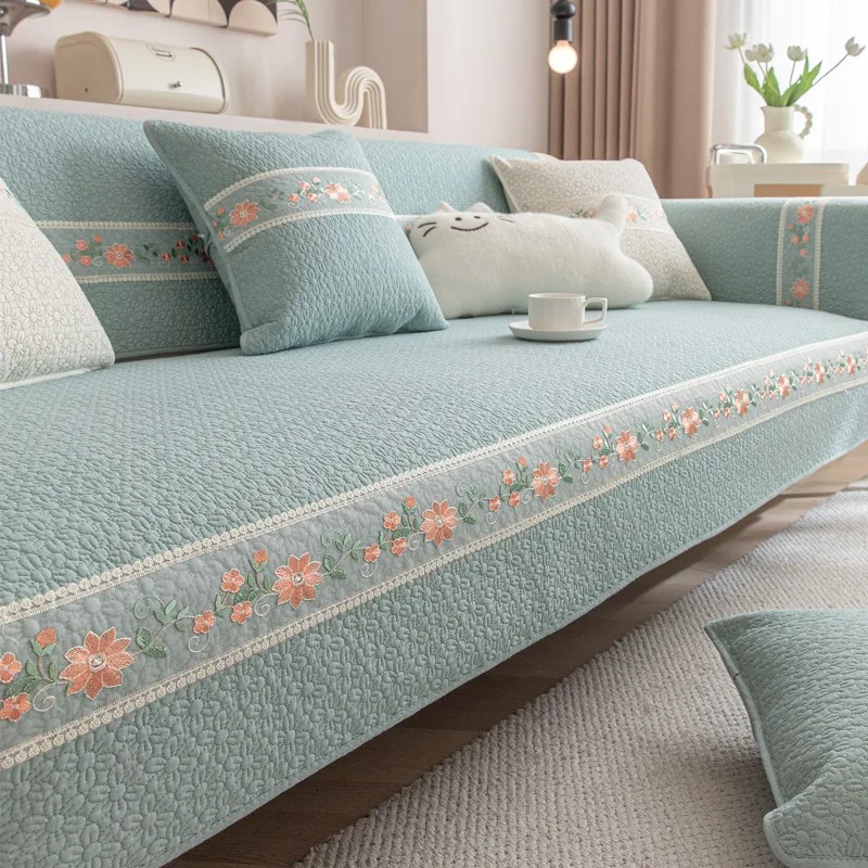 

1 шт., диванная подушка из чистого хлопка, четырехсезонная универсальная ткань, нескользящее диванное полотенце, пасторальный кремовый ветер