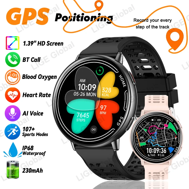 

LIGE Новинка для Android iOS Смарт-часы для мужчин 1,39 "HD Экран GPS Траектория движения Сердечный ритм Bluetooth Вызов Смарт-часы Водонепроницаемые